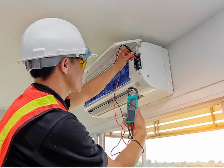 Ductless air conditioning system installed on a home